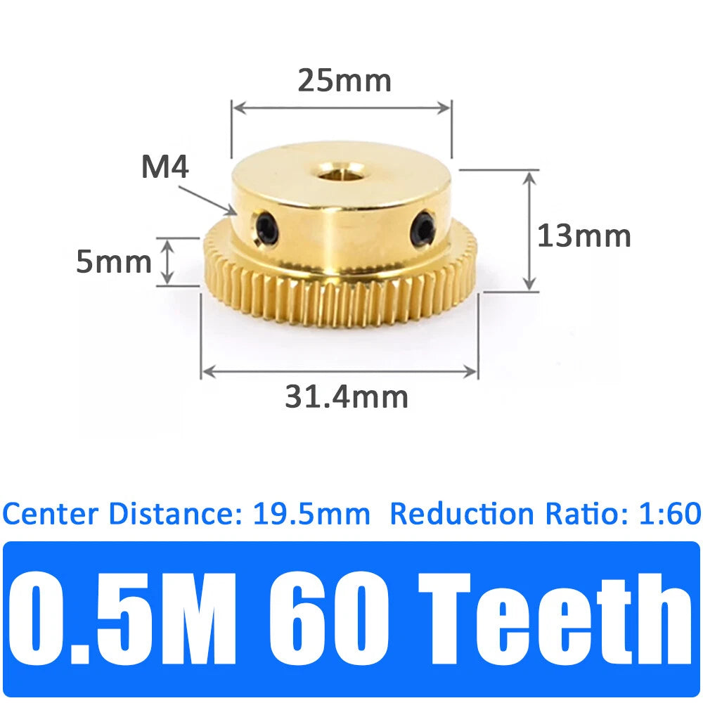 0.5/0.8/1/1.5 Module, 20 to 60 Teeth, Brass Worm Wheel Gear Shaft Hole 4mm-12mm