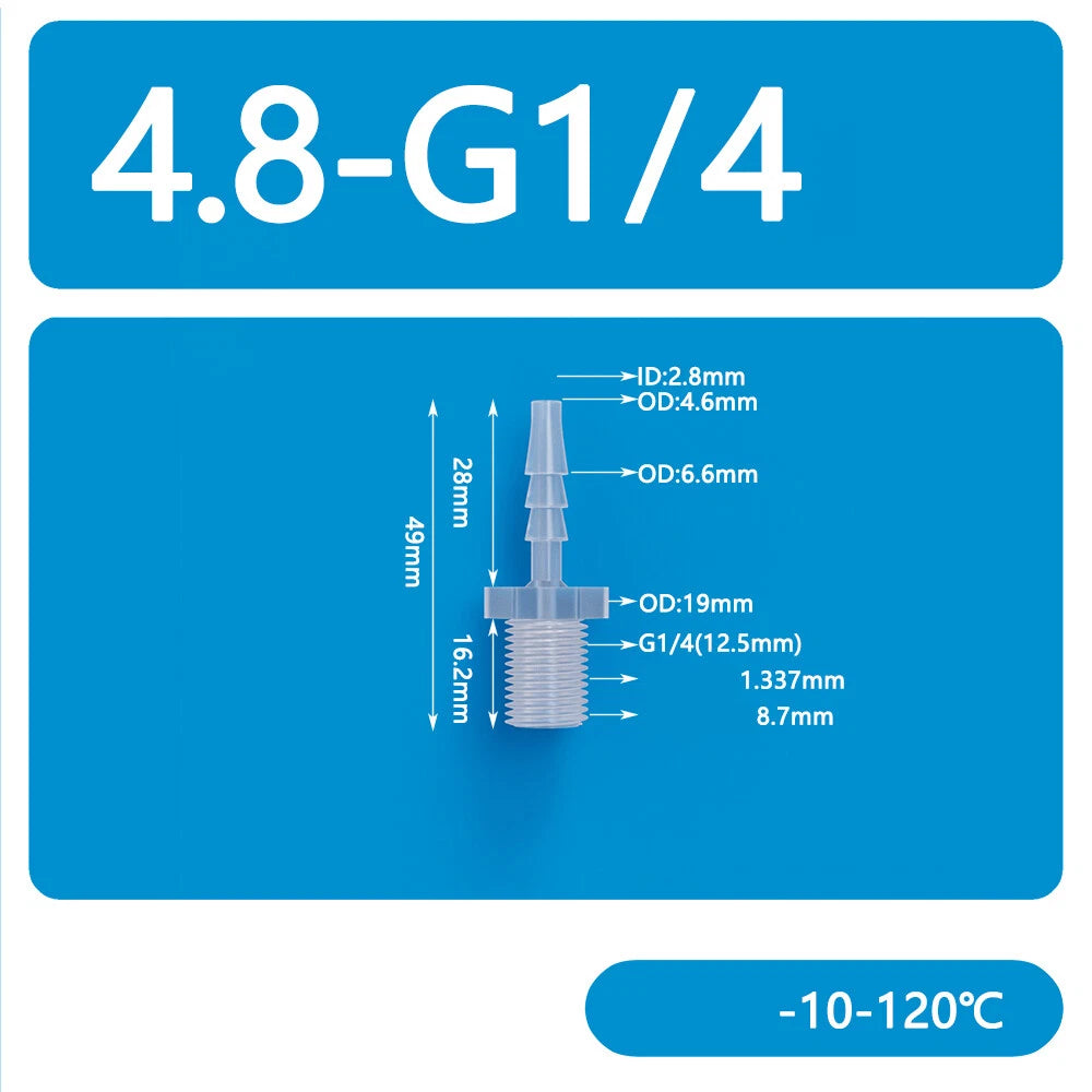 BSP Metric Male Thread Plastic Hose Connector — Straight Barbed Joiner (PP/PE, 1/8" to 3/4")
