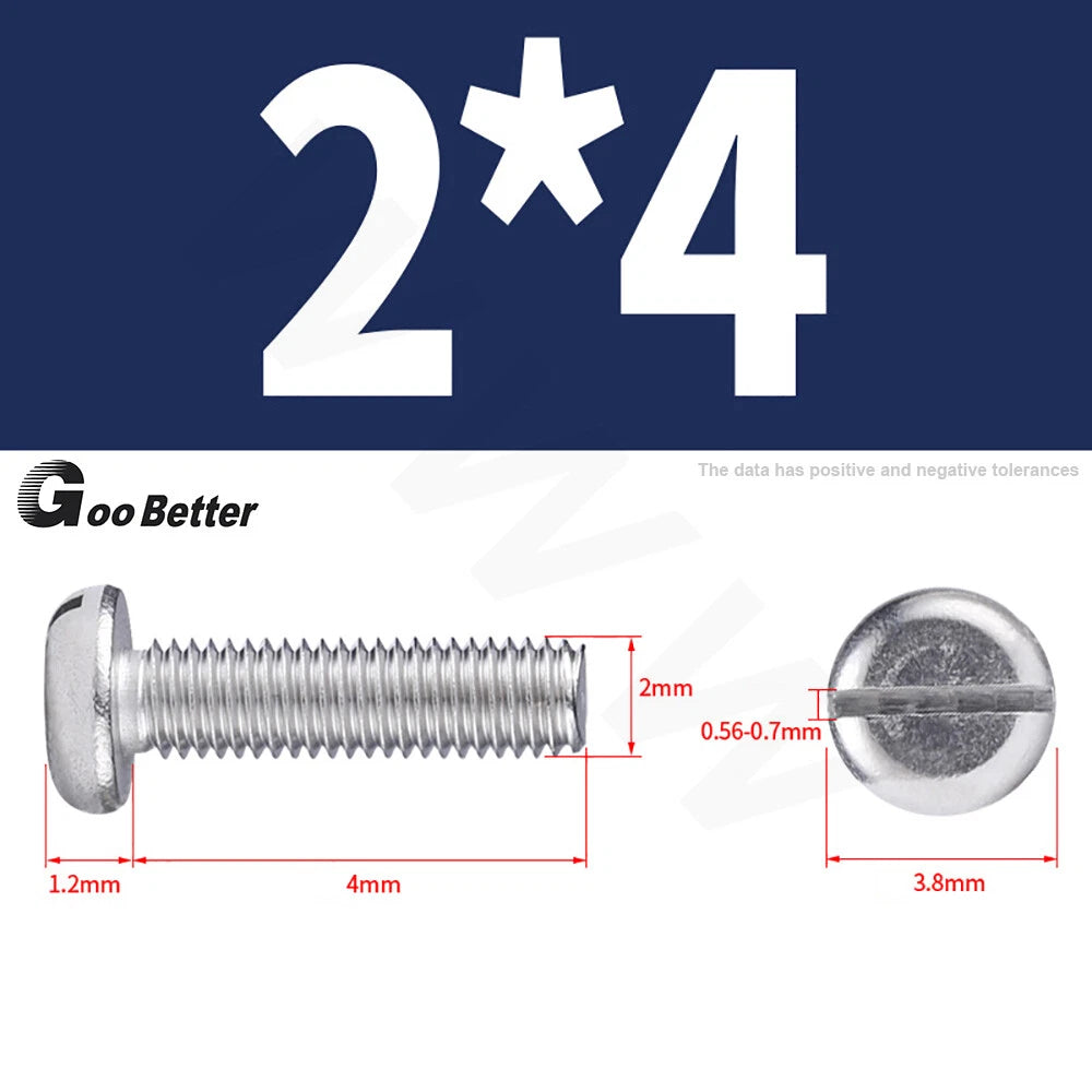 Slotted Pan Head Machine Screws – M1.6 to M4, A2 Stainless Steel, Fully Threaded, Lengths 3mm–60mm