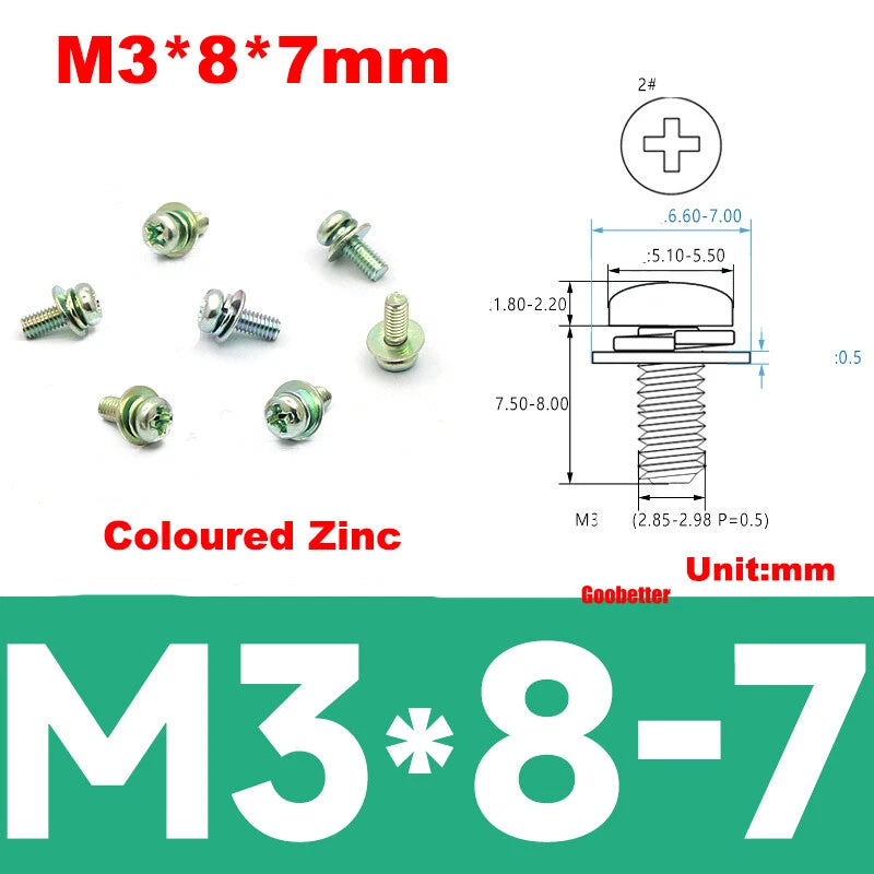 M2 M2.6 M3 M4 Phillips Pan Head Machine Screws with Washer Set – Carbon Steel, Multiple Finishes