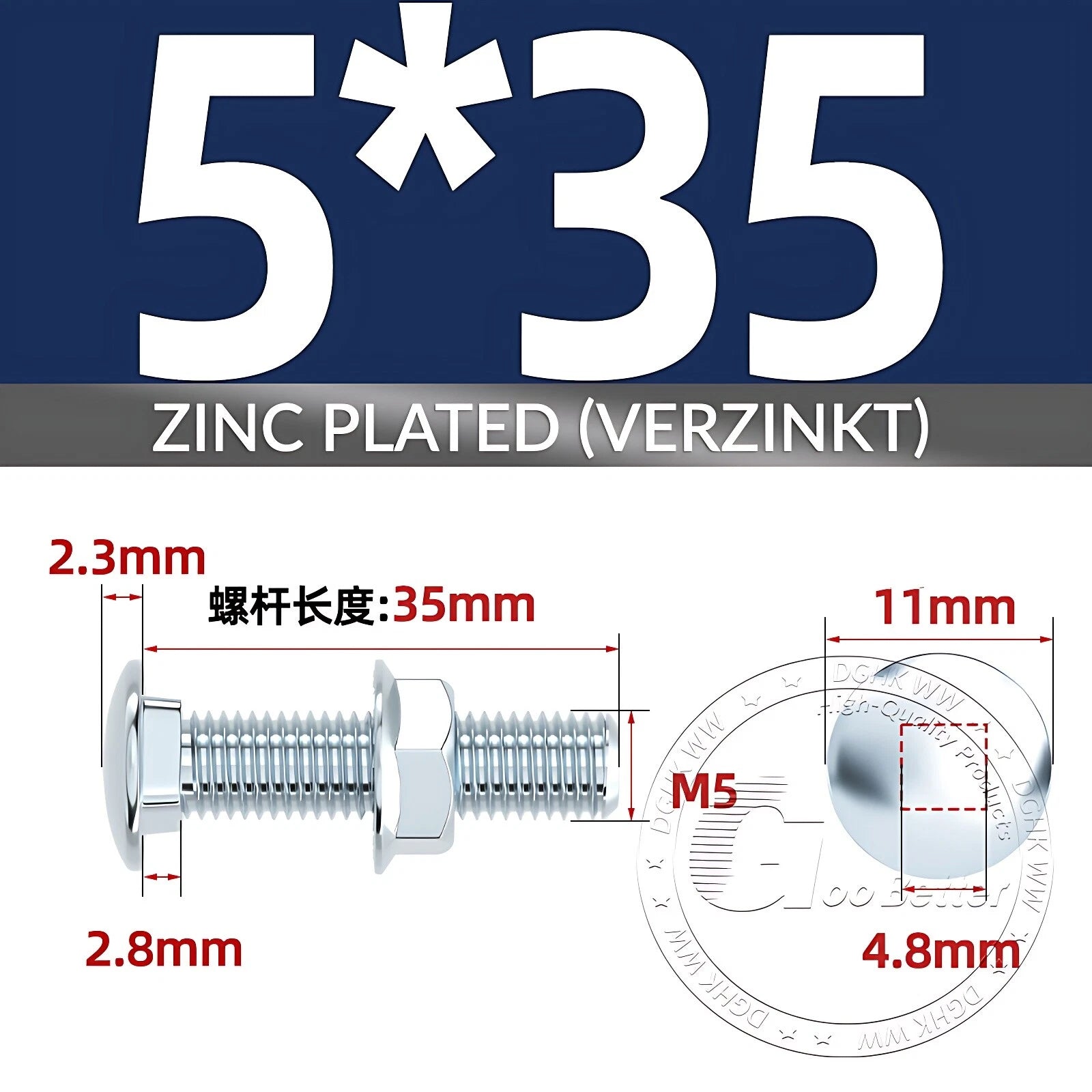 Cup Square Carriage Bolts with Hex Nut — Zinc Plated, M4 to M12