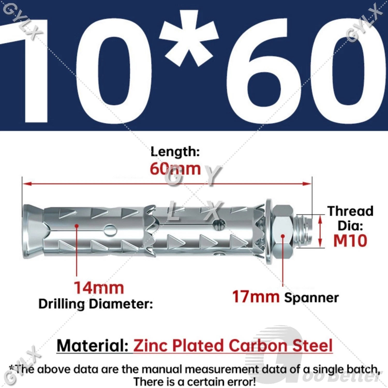 Galvanized Masonry Concrete Expansion Bolts — M6 M8 M10 M12 Wall Anchor Screws