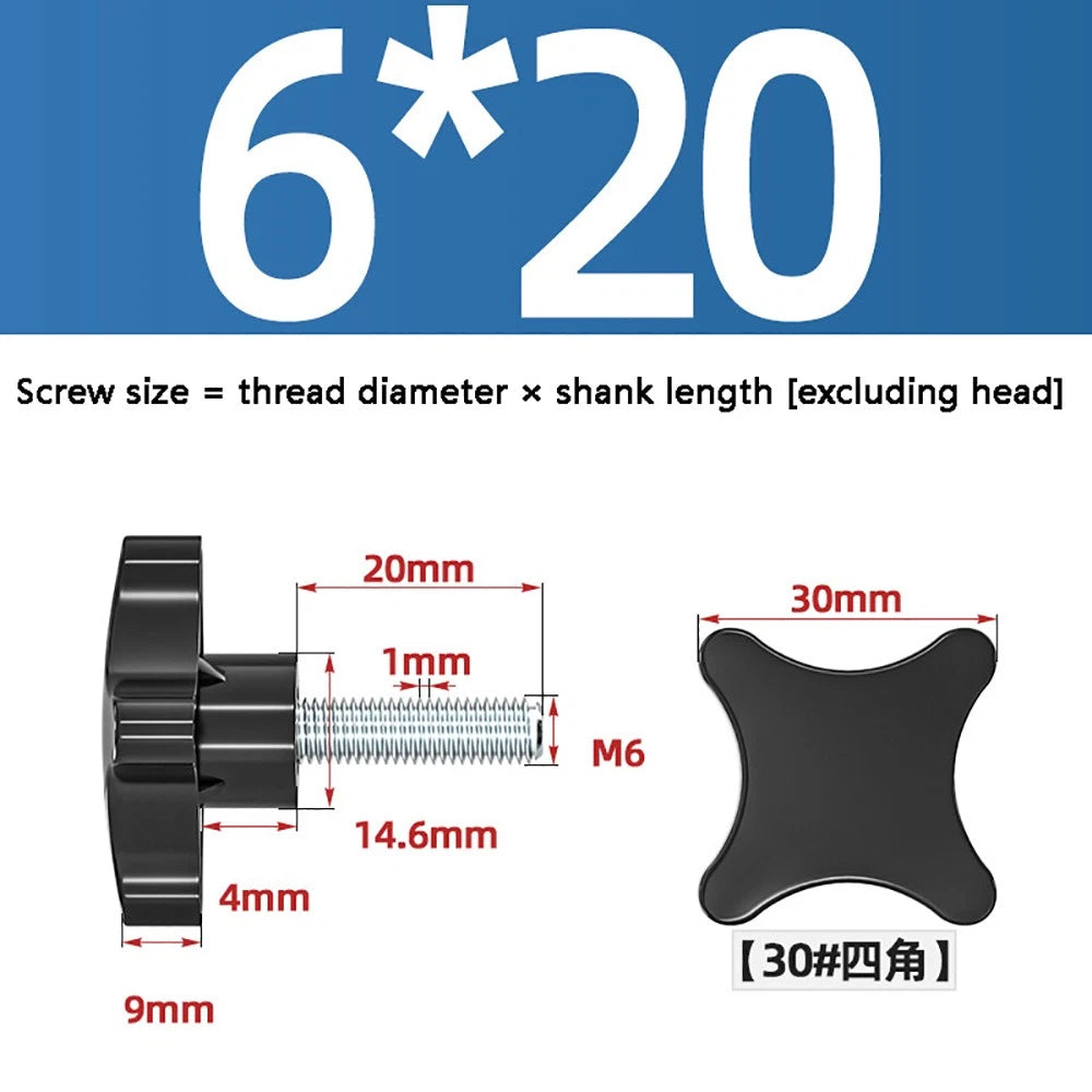 M5-M10 Thumb Screws Black Plastic Four Star Head Hand Grip Knob Bolts Galvanized