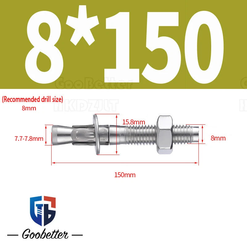 Stainless Steel Through Anchor Bolts — M6 M8 M10 M12 M16 Expansion Bolt