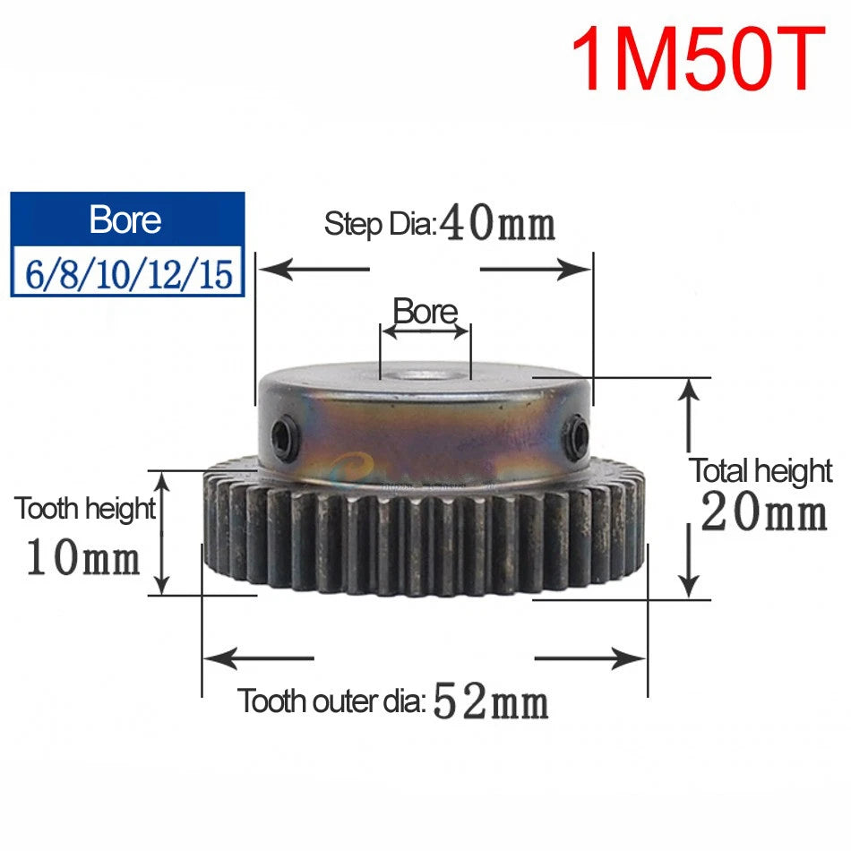 High Precision 1 Mod 10T-150T Spur Gear 45# Steel Pinion Gear With Step x 1Pcs