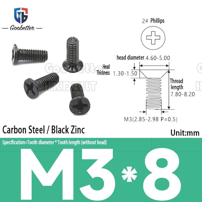 M3 Phillips Flat Head Machine Screws – Carbon Steel Countersunk Bolts, 3 mm to 15 mm - HomeDIYer