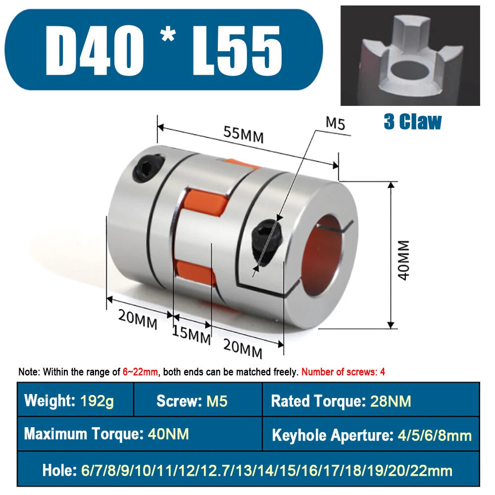 D40 * L50/L55 Flexible Plum Coupling Shaft Coupler CNC Stepper Motor 3D Printer