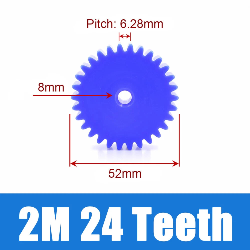 2 Modulus Blue Nylon Spur Gear, Cylinder Flat Gears 12~100 Teeth, 6/8/10mm Bore