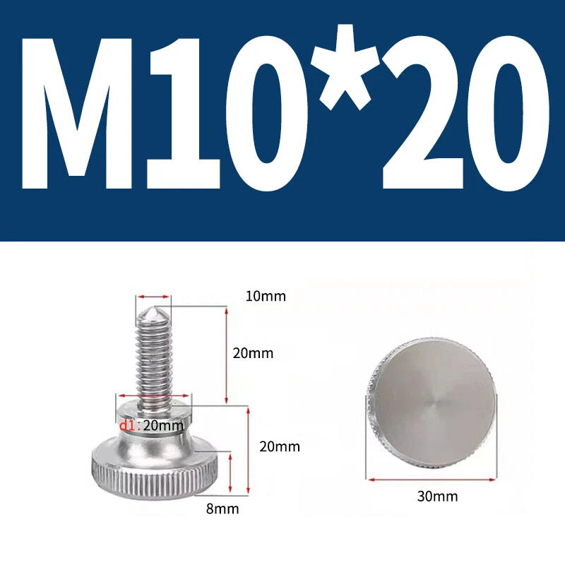 Knurled Thumb Screws Flat Round Head Grip Knob Adjustment Stainless Steel M8 M10