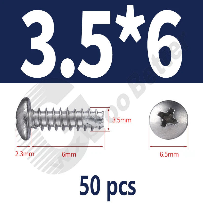 Pan Head Sheet Metal Screws Metric M1~M6 A2 Stainless Steel Sheet Metal Screws