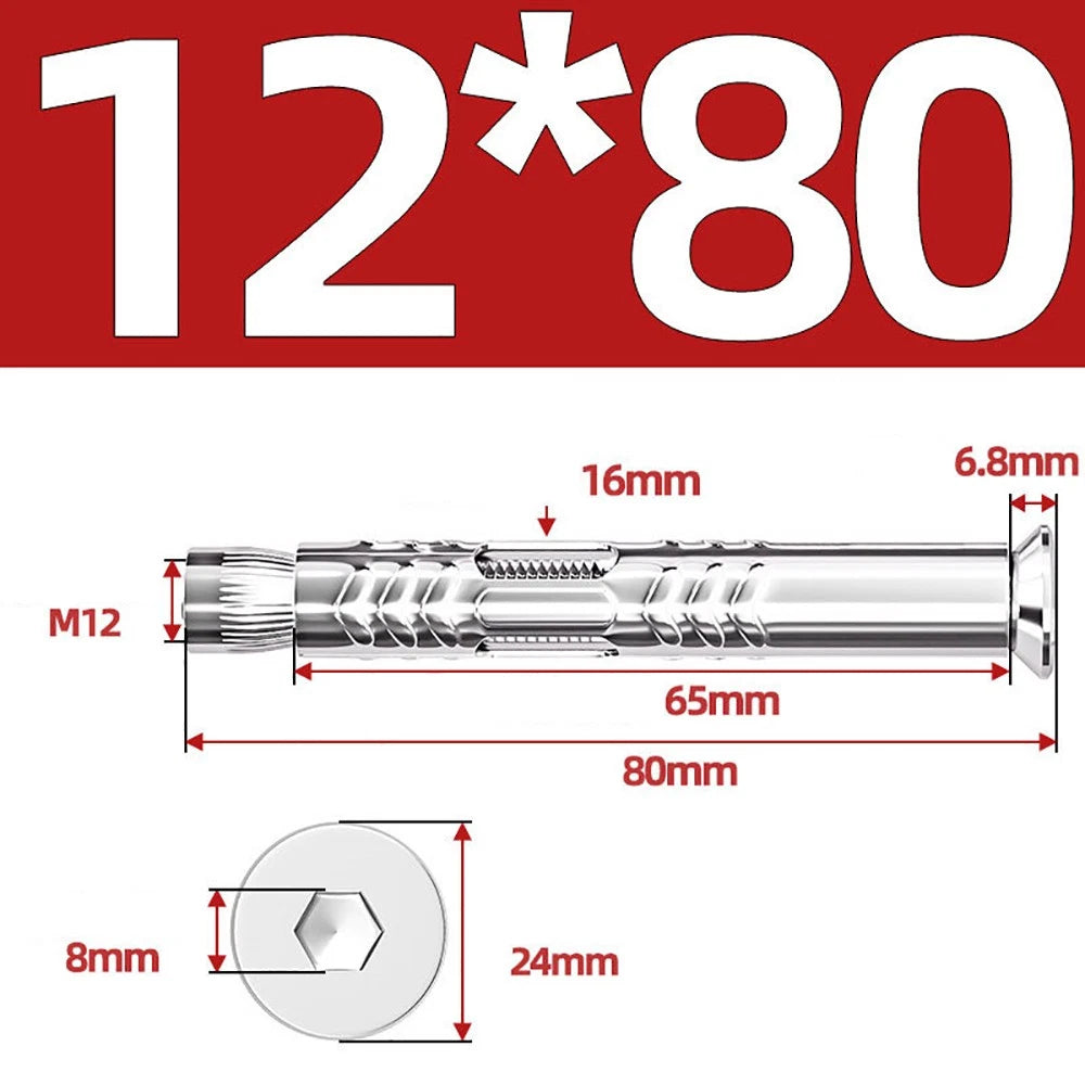 M6–M12 Countersunk Hex Socket Expansion Bolts — 304 & 201 Stainless Steel, A-Type & B-Type