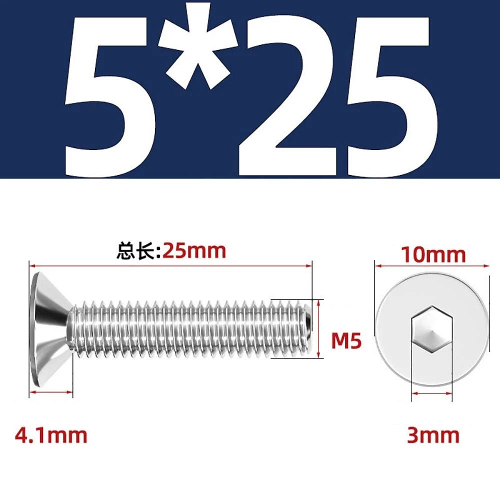 Countersunk Hex Socket Screws – A2 Stainless Steel, M2 to M16, DIN 7991, Fully Threaded