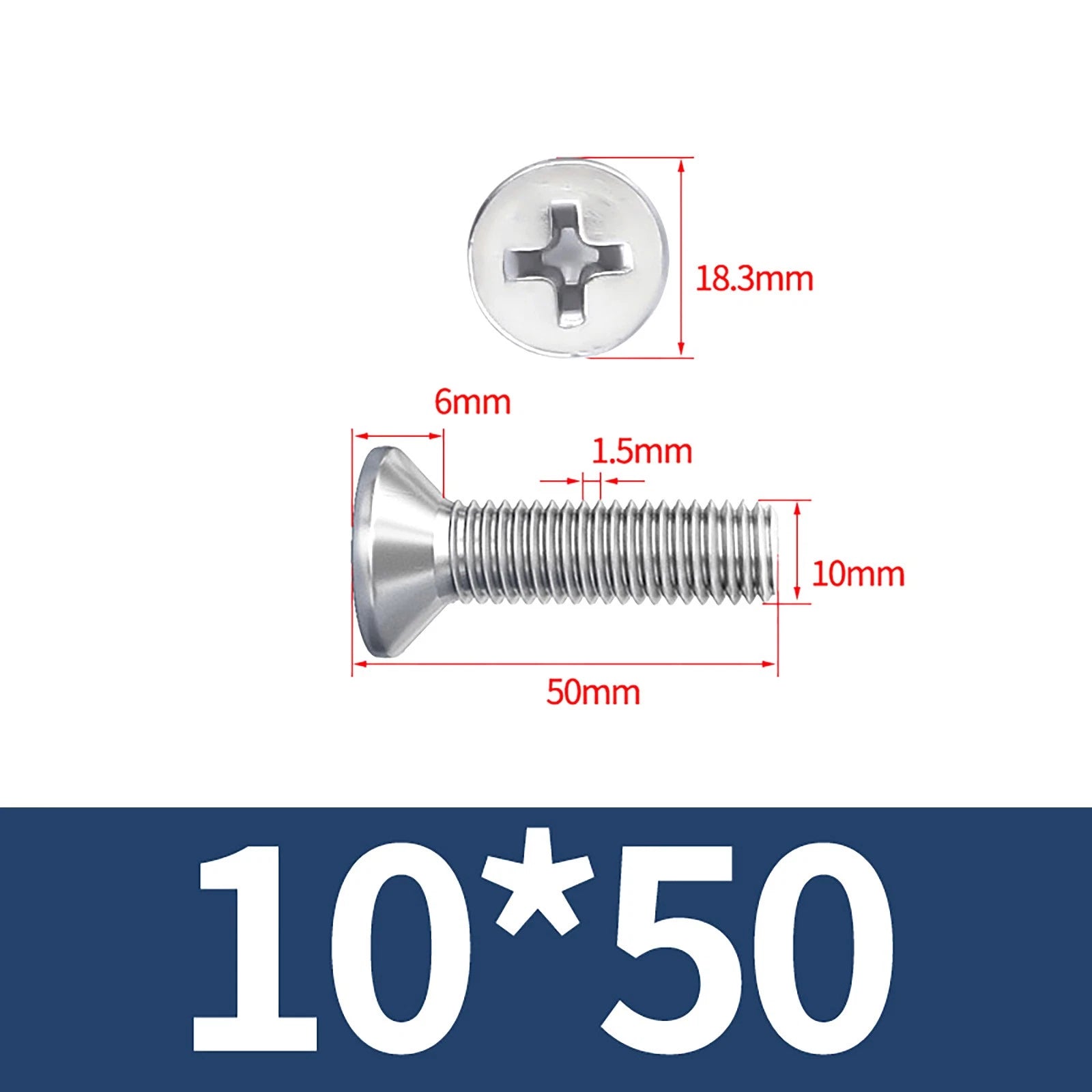 M3–M10 Phillips Countersunk Machine Screws – A2 Stainless Steel, Flat Head, Fully Threaded (3–100mm Overall Length)
