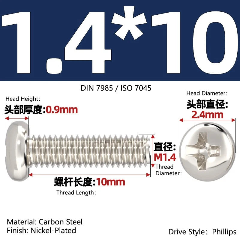 Nickel Plated Pan Head Phillips Machine Screws – ISO 7045, M1 to M4, Corrosion Resistant