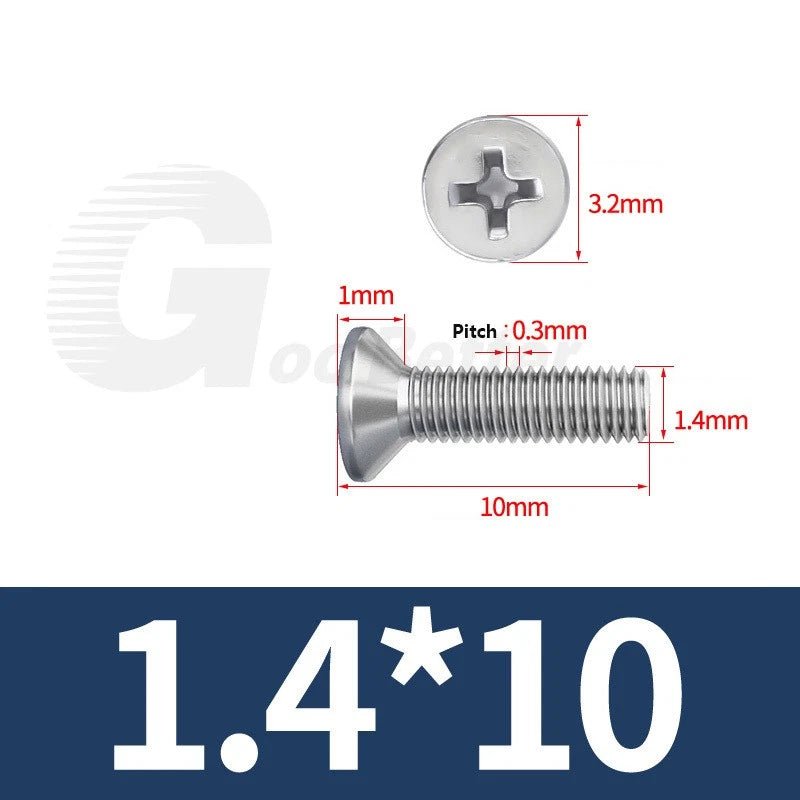 M1–M3.5 Phillips Countersunk Machine Screws – 304 Stainless Steel, Fully Threaded (3–120mm Overall Length) - HomeDIYer
