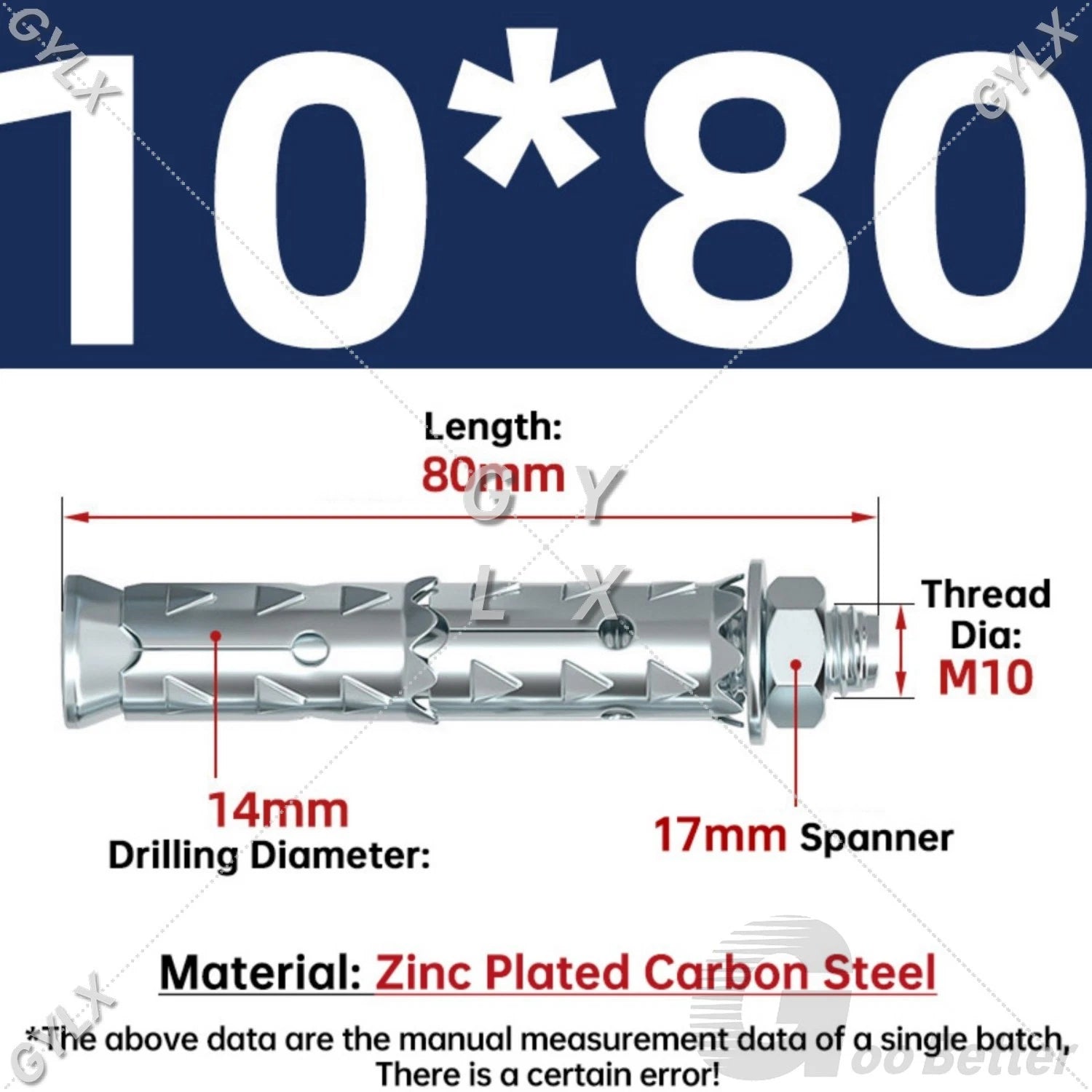 Galvanized Masonry Concrete Expansion Bolts — M6 M8 M10 M12 Wall Anchor Screws