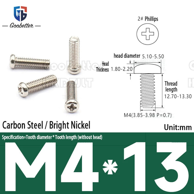Pan Head Round Head Machine Screws Phillips Drive Bolts M3.5 M4 Carbon Steel