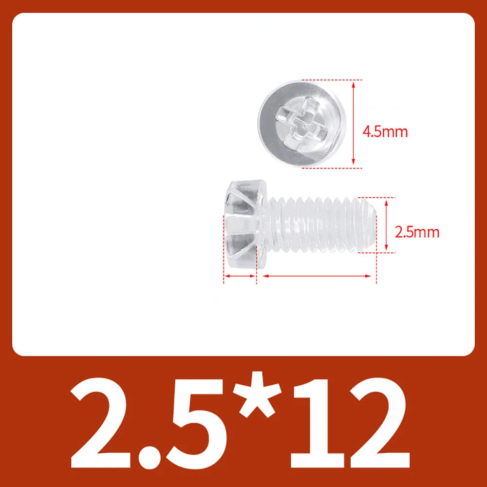 M2-M10 Clear Plastic Phillips Round/Pan Head Machine Screws Cross Screws Hex Nut