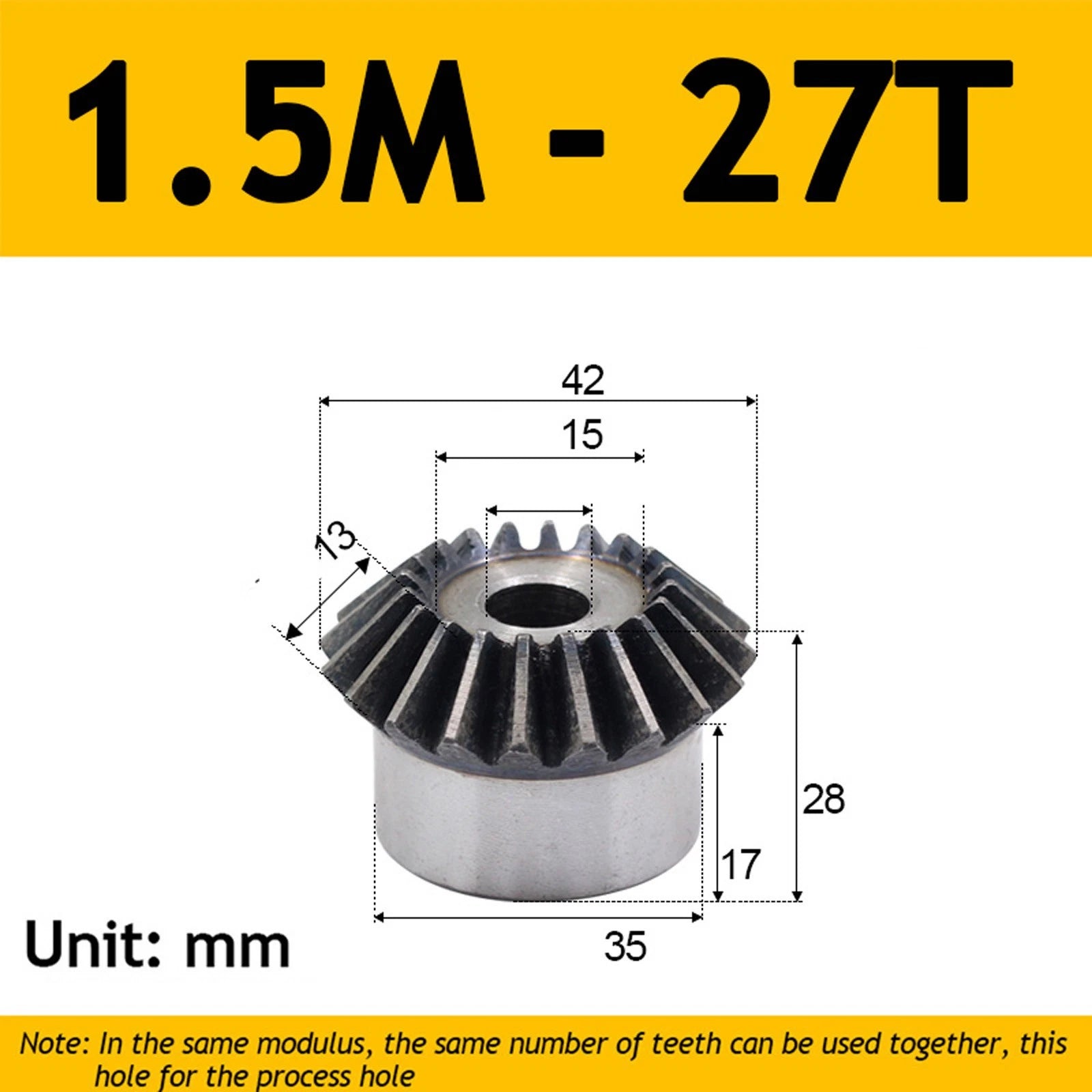 1.5 Module Steel Umbrella Tooth Bevel Gear Helical Motor Gear 15-40 Tooth