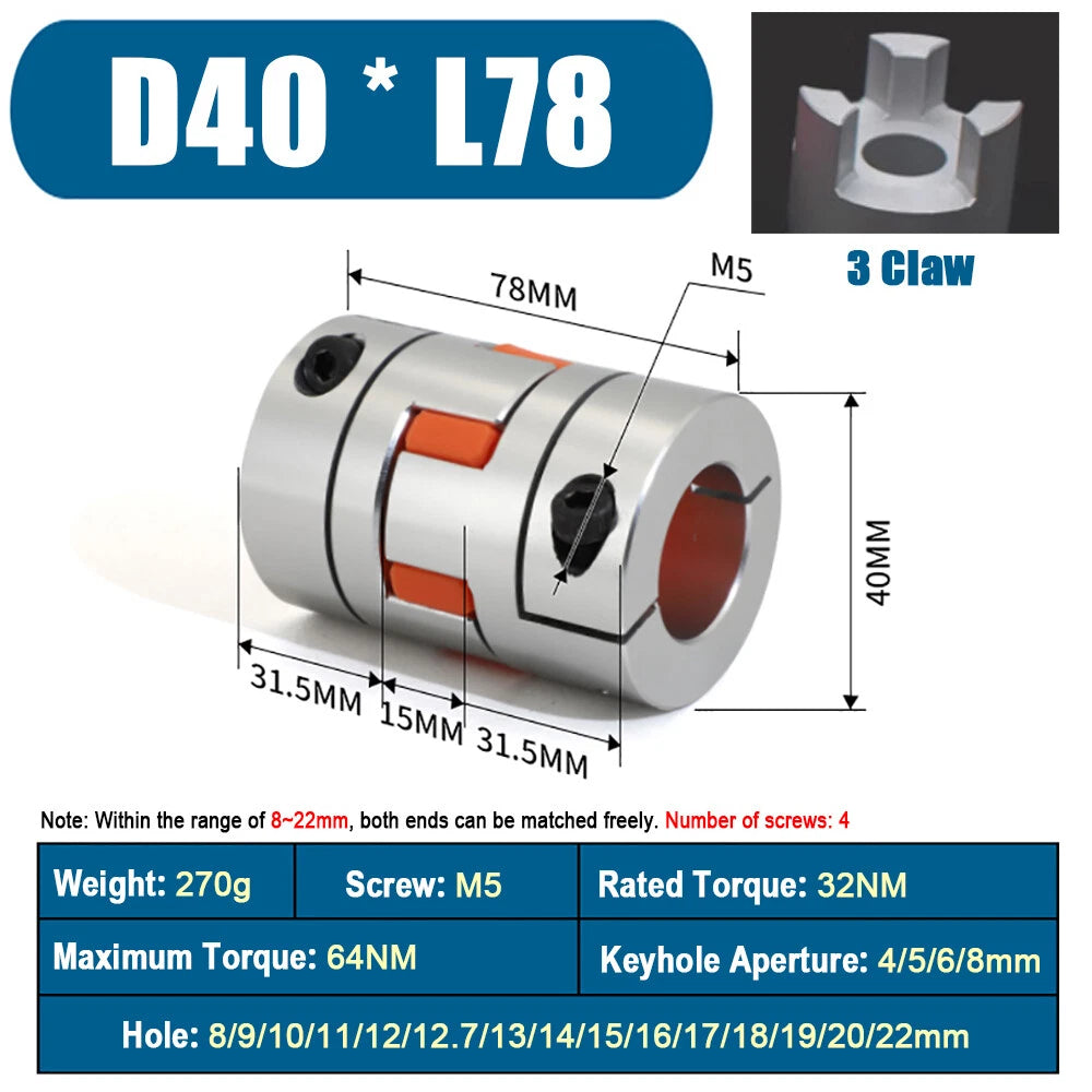 D40 * L66/L78 Flexible Plum Coupling Shaft Coupler CNC Stepper Motor 3D Printer