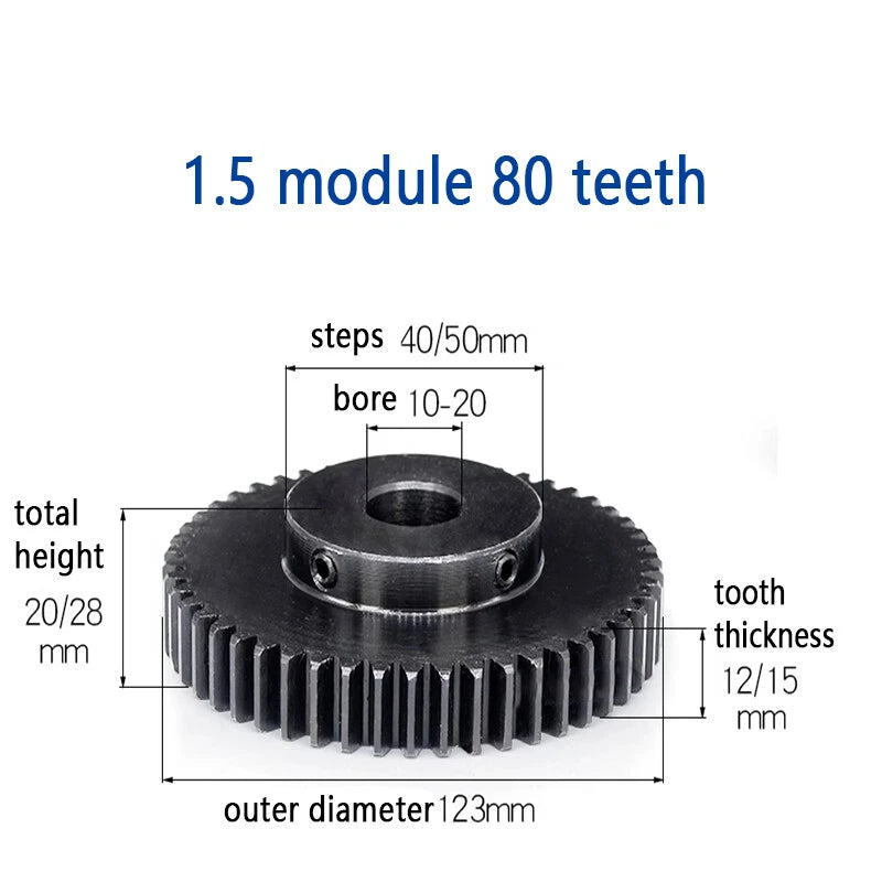 Mod 1.5 Steel Pinion Gear Spur Gears 15-80 Teeth 5-30mm Bore With Screw Hardened