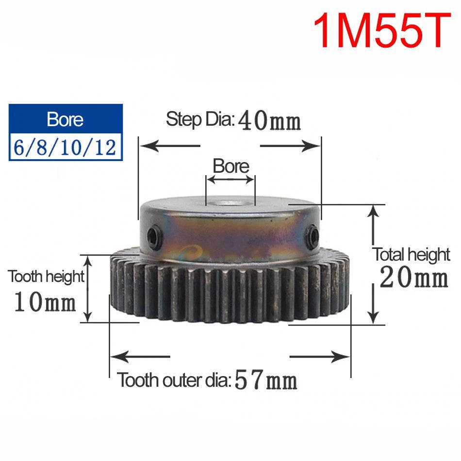 High Precision 1 Mod 10T-150T Spur Gear 45# Steel Pinion Gear With Step x 1Pcs