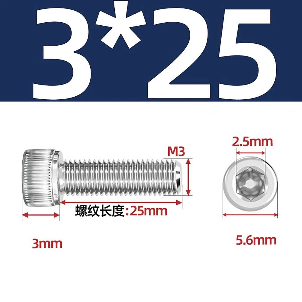 M3 M4 M5 Socket Head Cap Screws – A2 Stainless Steel, High Strength & Corrosion Resistant