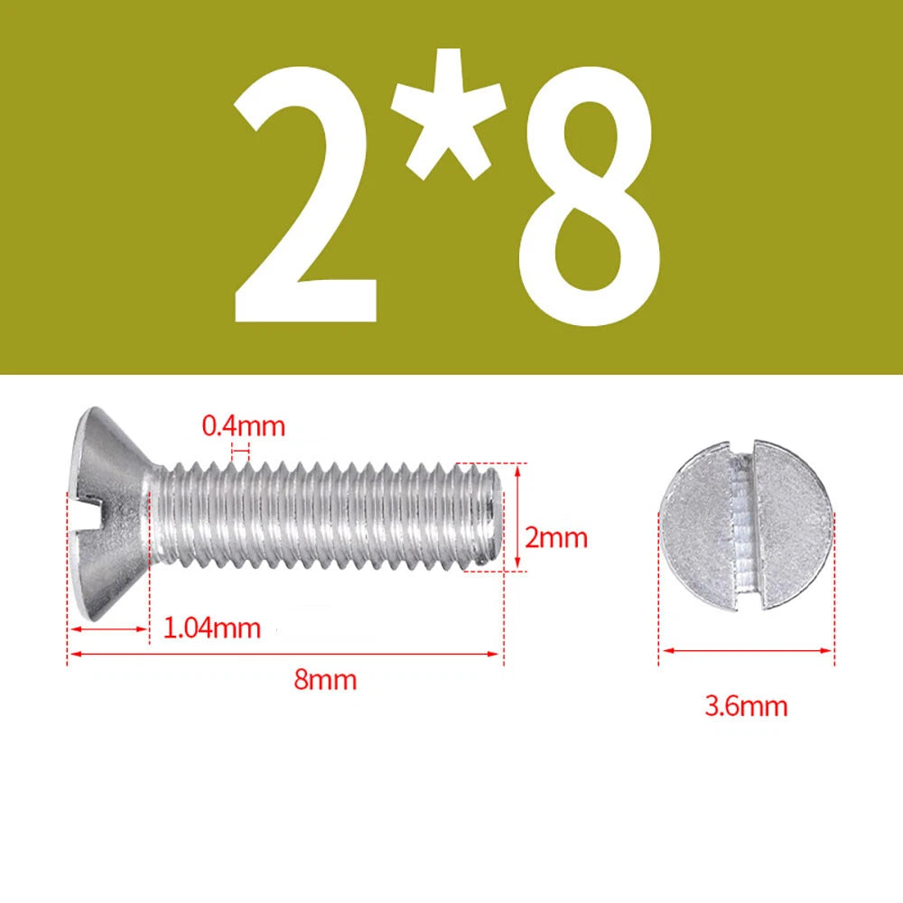 M1.6–M8 A2 Stainless Steel Flat Head Slotted Machine Screws | Countersunk Bolts