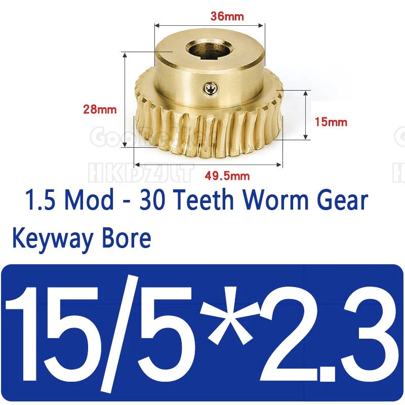 Mod 1.5 Worm Gear Wheel Brass 30 Tooth Worm Shaft 45# Steel Precision Ø 8-22 mm