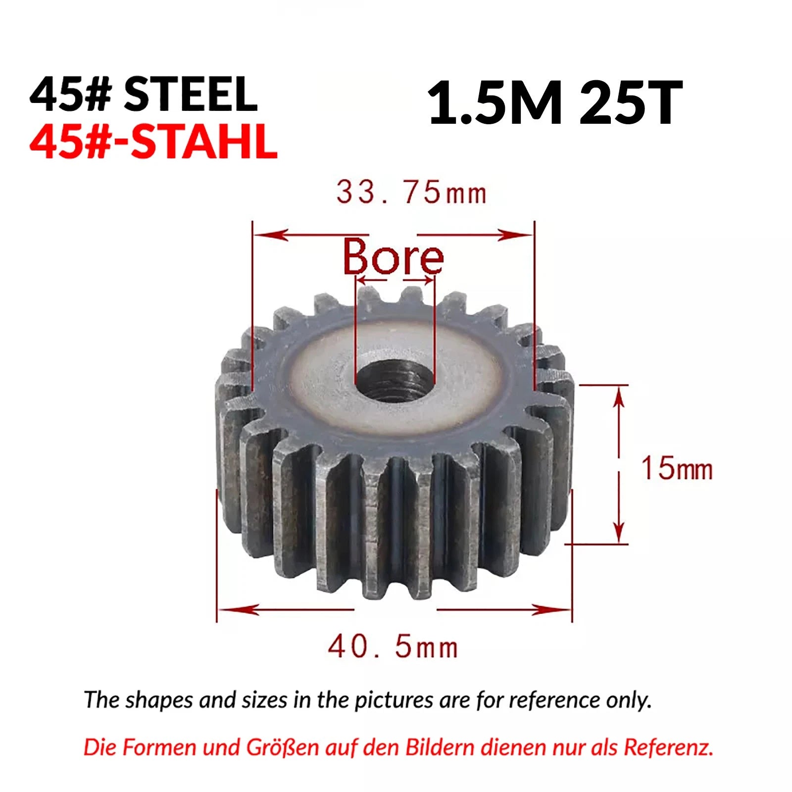 1.5 Mod 12/13/14/15/16/17/18/20-120T 45# Spur Gear Thickn 15mm Transmission Gear