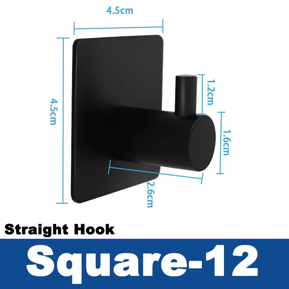 Stainless Steel Black Sticky Hooks Wall Mounted Self Adhesive Hook Round/Square
