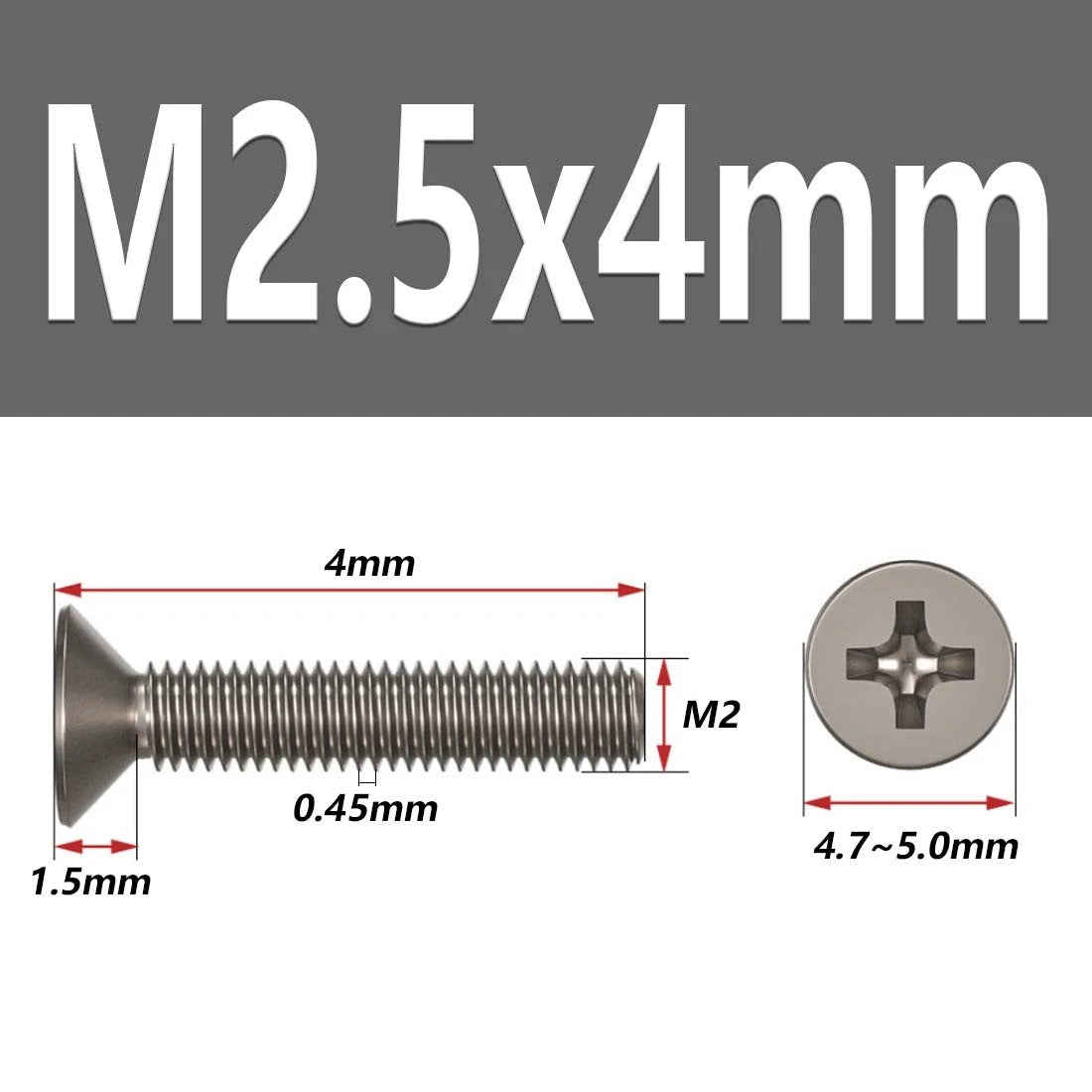 M1.6–M6 Titanium Phillips Countersunk Flat Head Screws – TA2 / Grade 2, Fully Threaded (4–50mm)