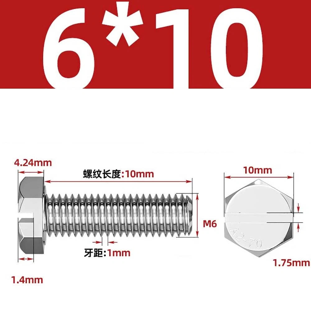External Hex Slotted Machine Screws – A2 Stainless Steel, M4 to M16, Fully Threaded