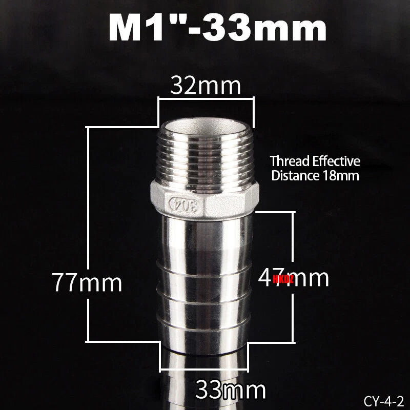 BSP Male Thread Barb Hose Tail Connector 304 Stainless Steel — 1" to 3"