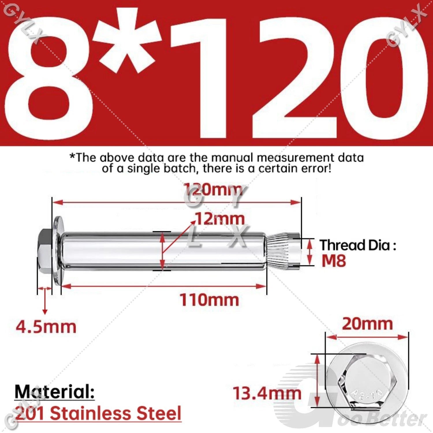 M6-M12 Stainless Steel Expansion Anchor Bolts for Concrete & Masonry
