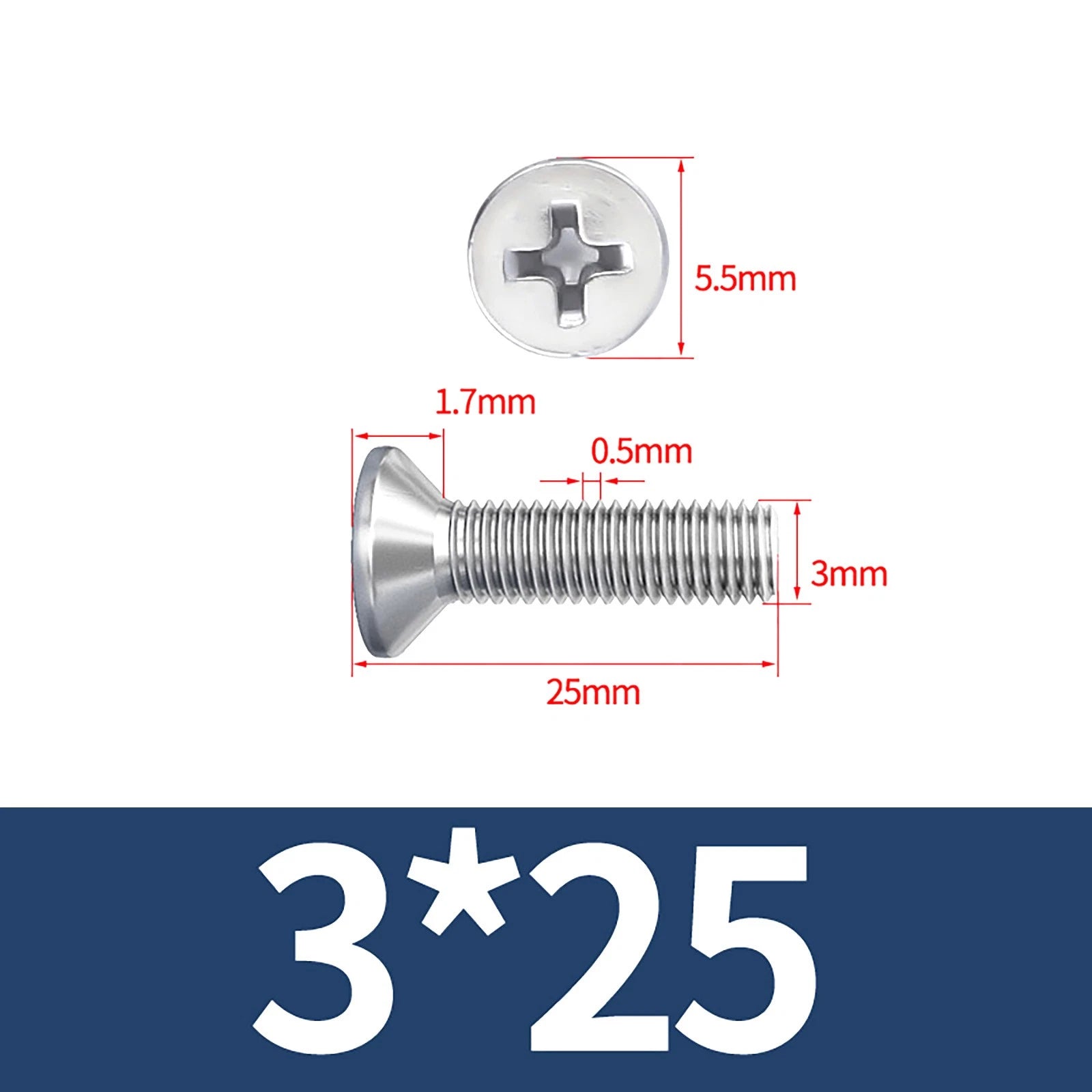 M3–M10 Phillips Countersunk Machine Screws – A2 Stainless Steel, Flat Head, Fully Threaded (3–100mm Overall Length)