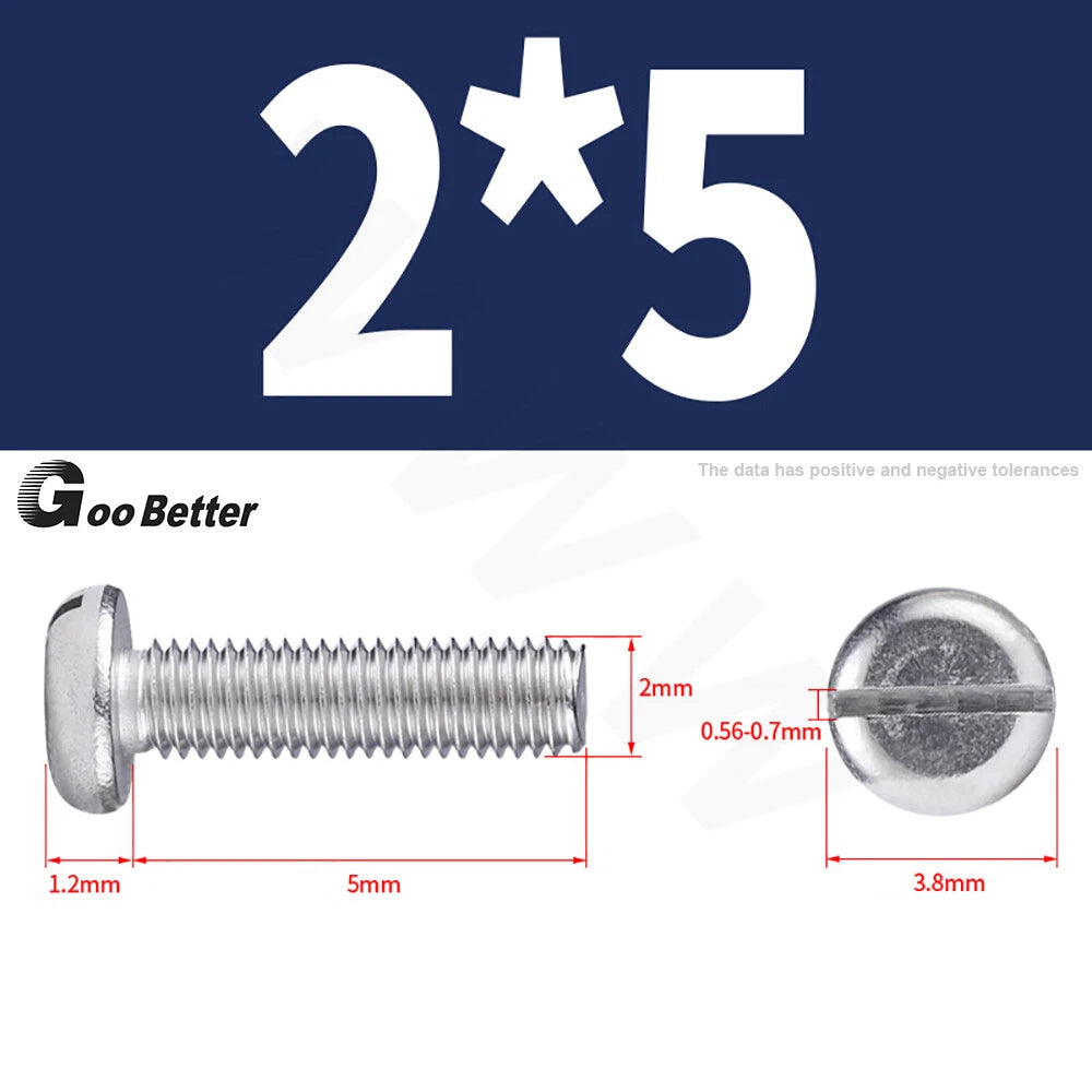 Slotted Pan Head Machine Screws – M1.6 to M4, A2 Stainless Steel, Fully Threaded, Lengths 3mm–60mm