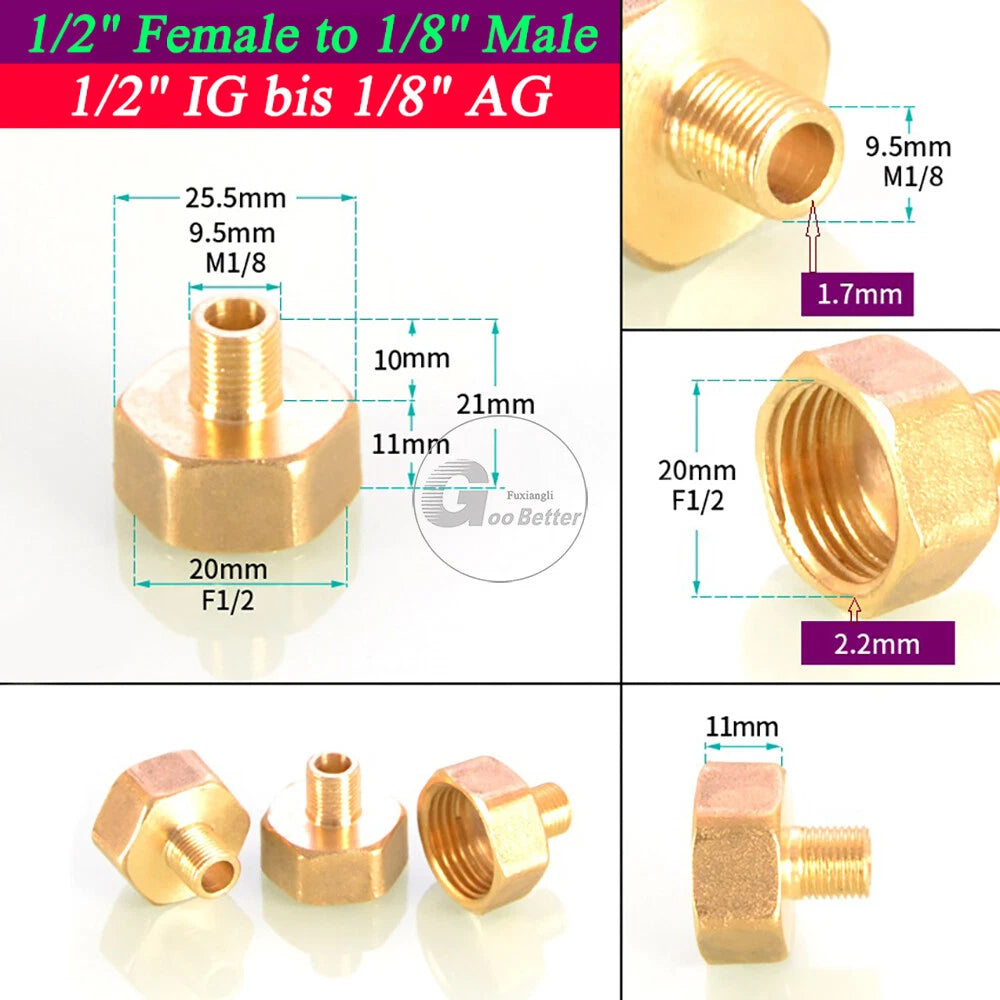 BSPT Reducing Adapter Fittings — Brass Female to Male, 1/8" to 2"