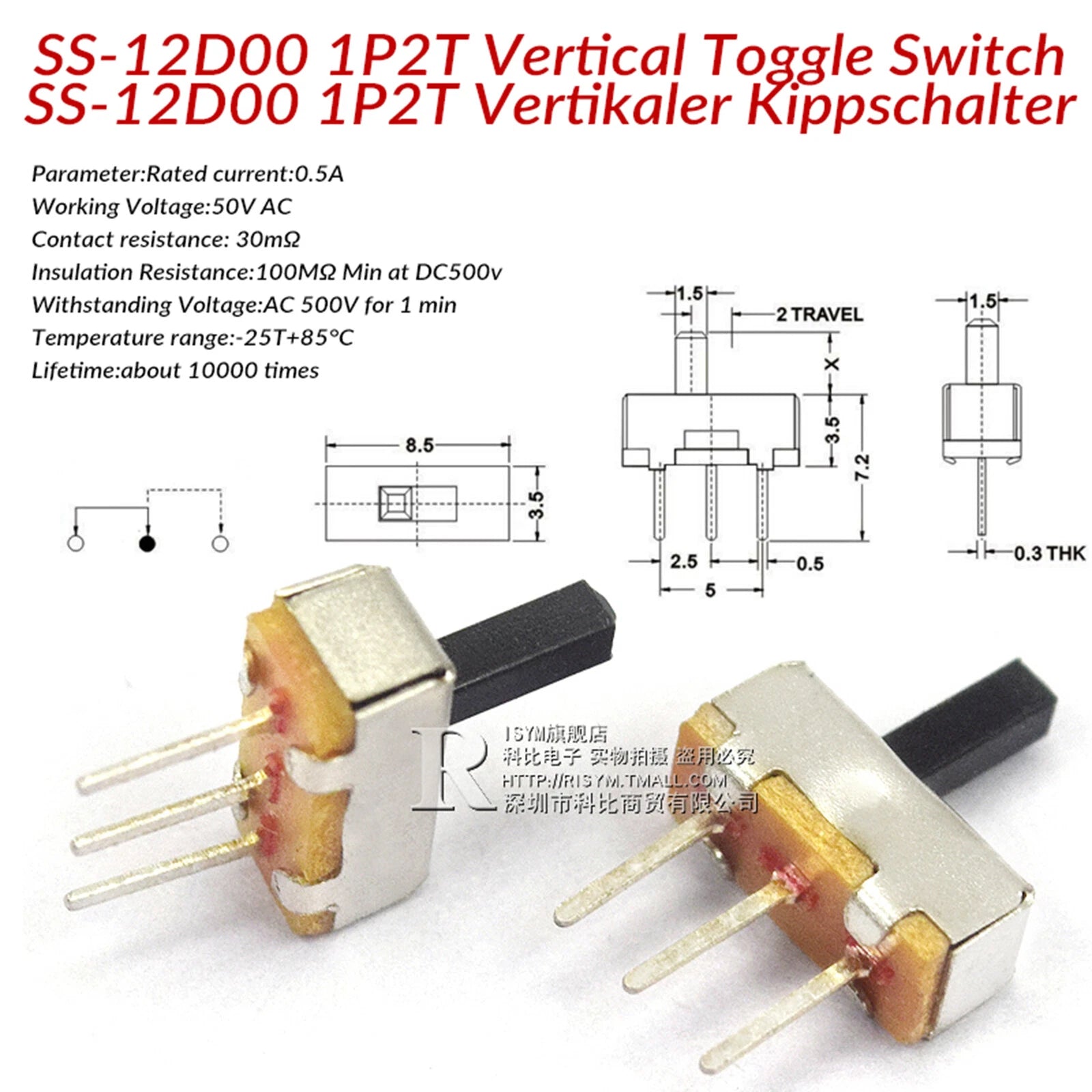 Mini Slide Switch PCB Mount — SS / SK / MSS / MSK Series, 3–8 Pin, 2mm–6mm Handle, Single & Double Row