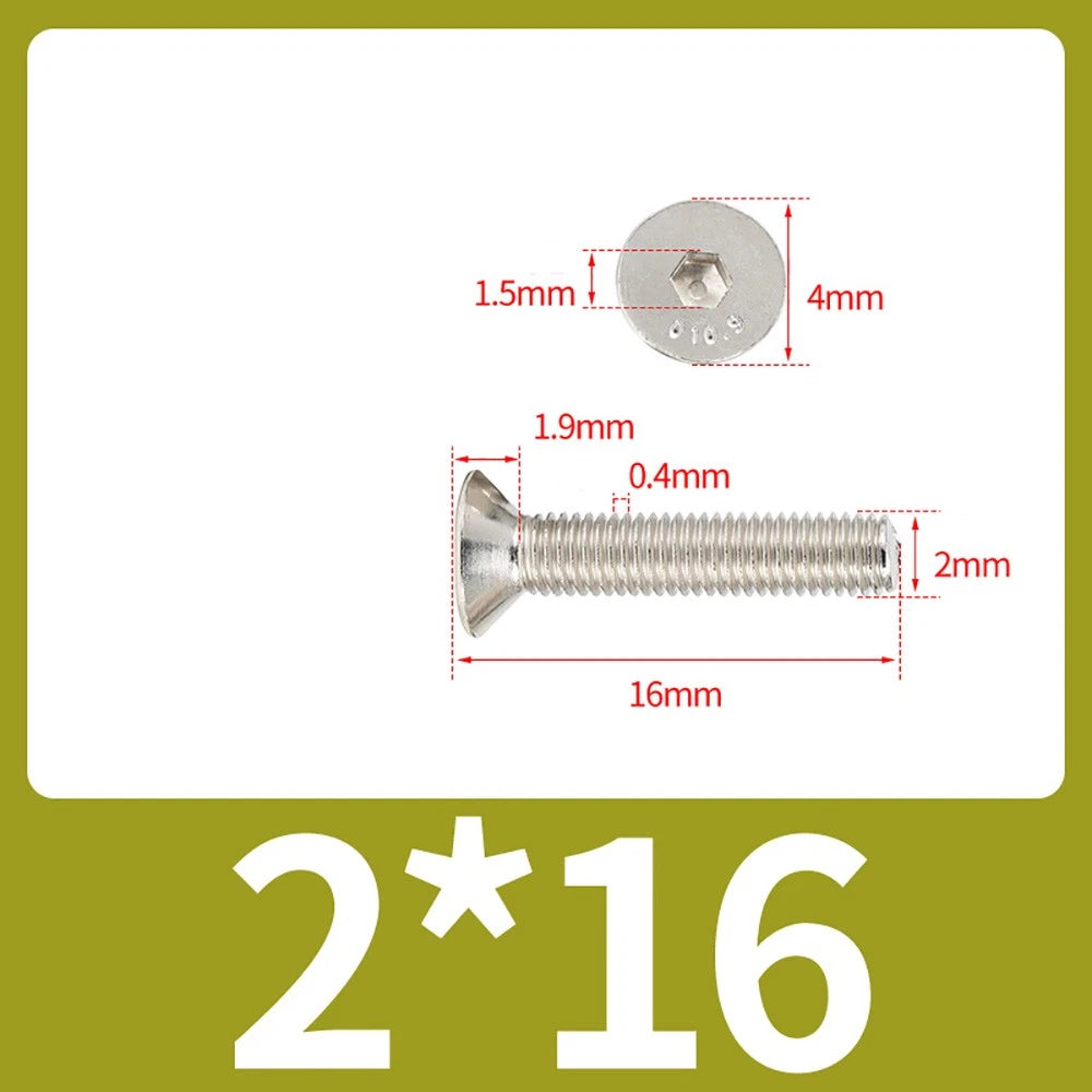 Grade 10.9 Alloy Steel Countersunk Socket Head Screws — M1.6 to M4, 10–500 Pcs