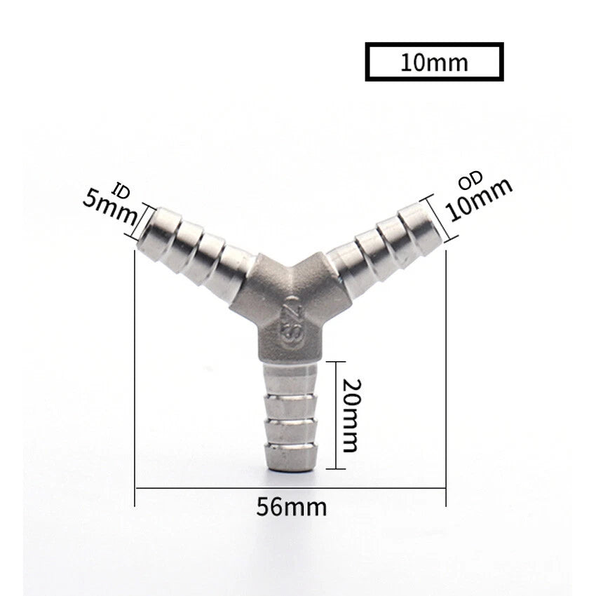 Stainless Steel Barbed Tee & Y Hose Fitting — T-Type & Y-Type, Φ6mm–Φ25mm