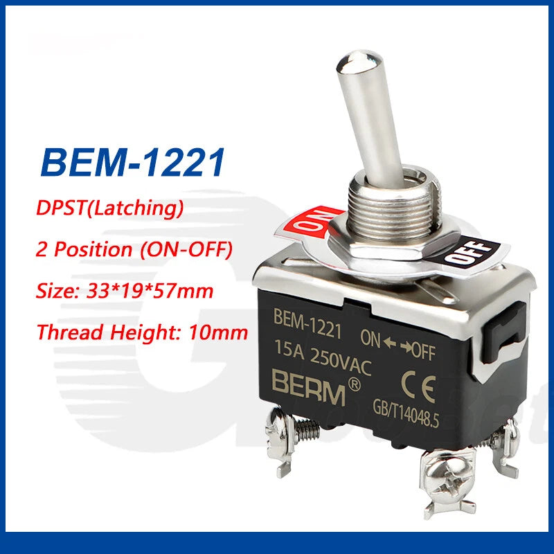 Toggle Switch SPST SPDT DPST DPDT 250V AC 15A — E-TEN & BEM Series with Waterproof Cover