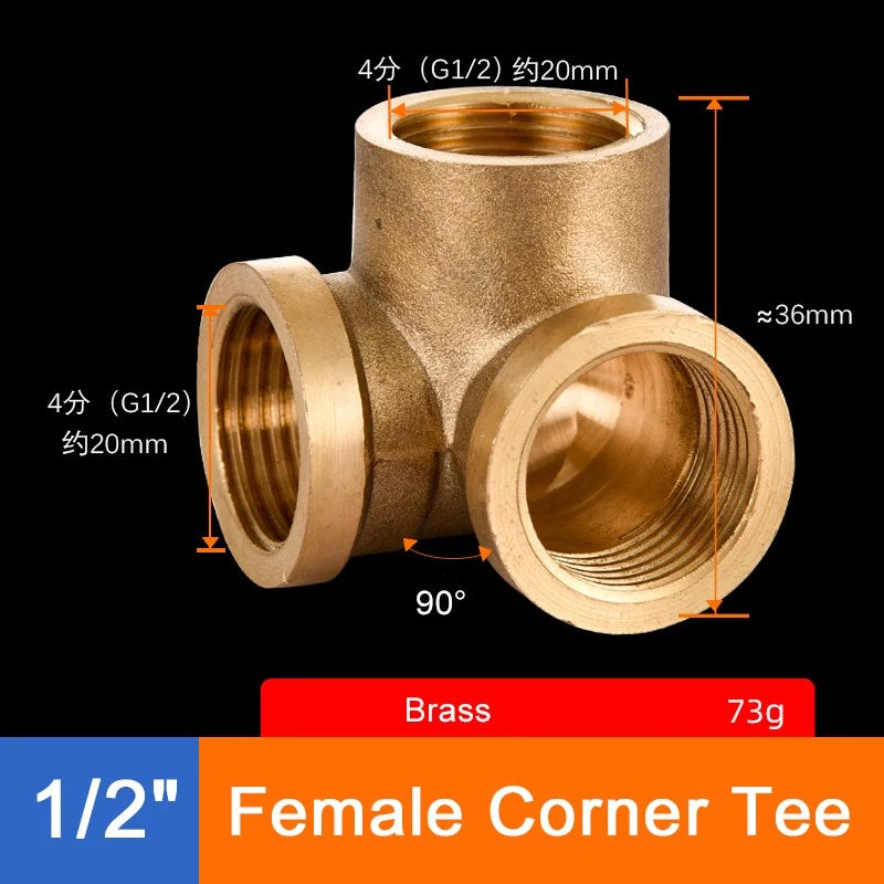 Brass Threaded Pipe Fittings 1/2" & 3/4" — Tee, Elbow, Joint, Cross, Cap & More