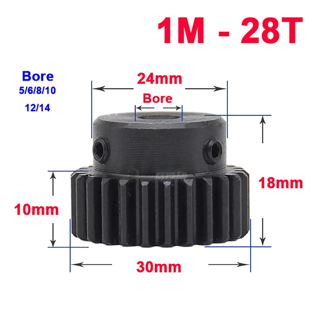 1M Mod Spur Gear Pinion Gears 10T-35T Bore 4-17mm Metal Spur Transmission Motor