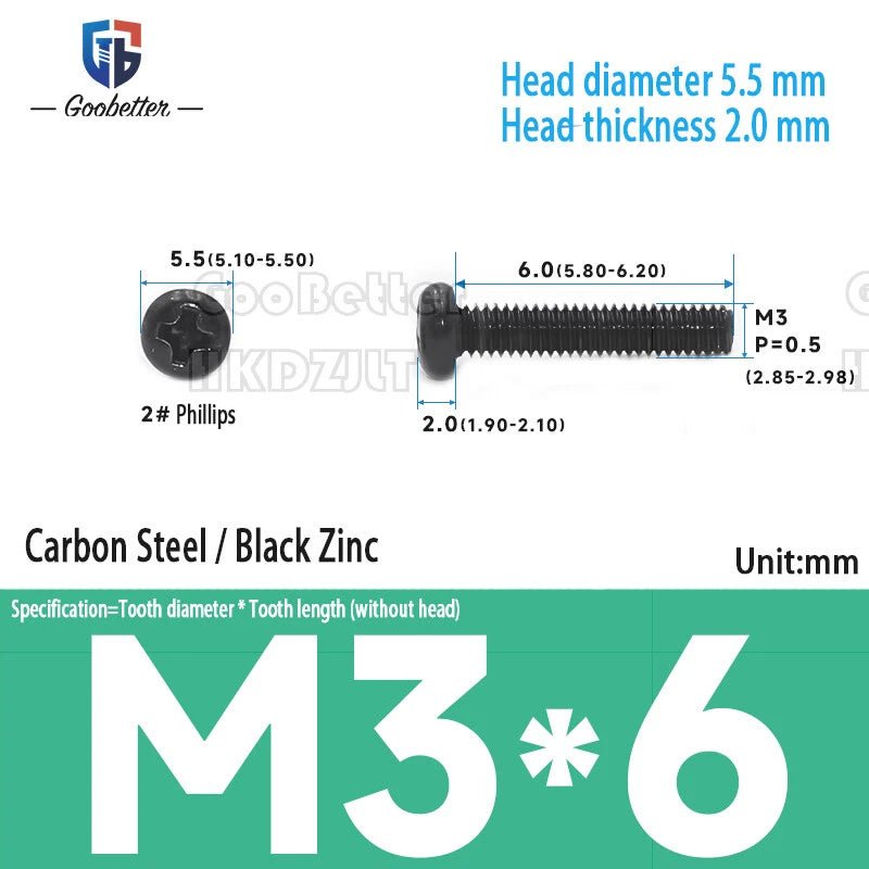 M3 Phillips Round Pan Head Machine Screws — Carbon Steel, 4–30mm, 100–500 PCS - HomeDIYer