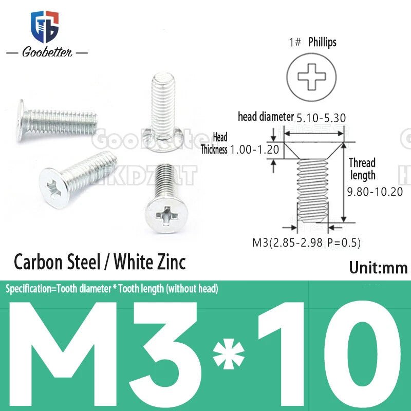 M3 Phillips Flat Head Machine Screws – Carbon Steel Countersunk Bolts, 3 mm to 15 mm - HomeDIYer