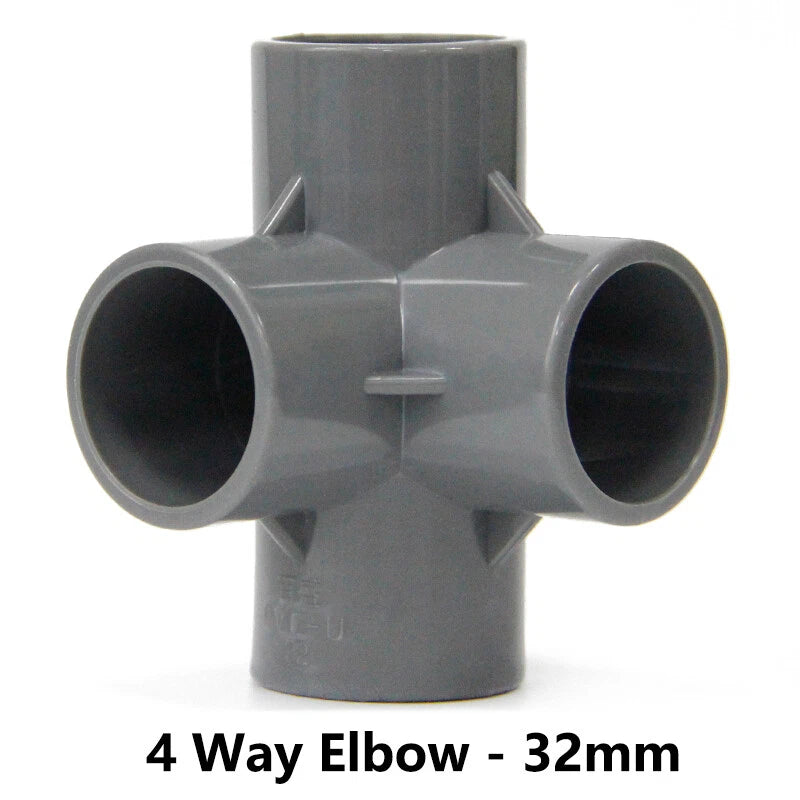 PVC 3 4 5 6-Way Elbow Connector Coupling Pipe Fittings Dia 20 25 32 40 50mm Grey