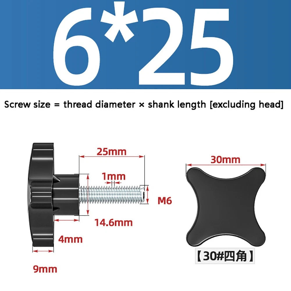 M5-M10 Thumb Screws Black Plastic Four Star Head Hand Grip Knob Bolts Galvanized