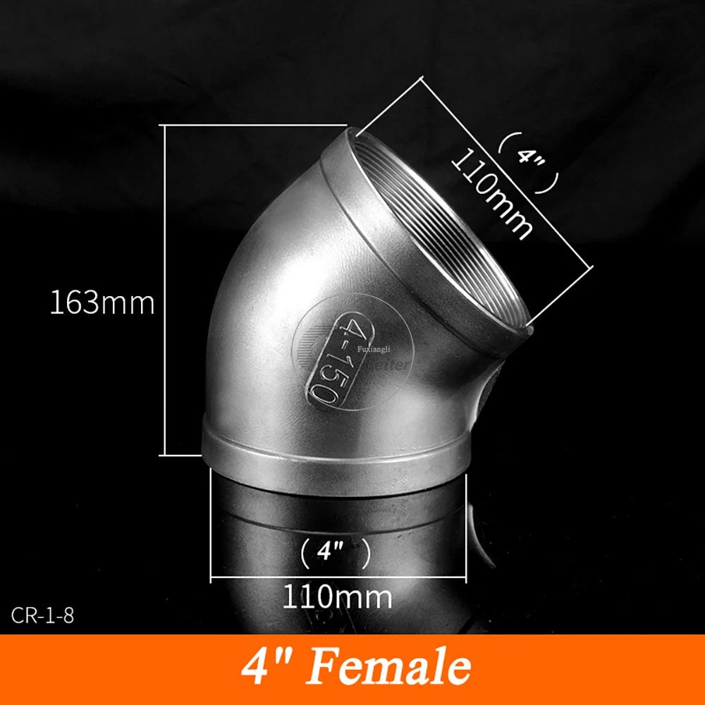 45° BSPT Threaded Elbow Pipe Fittings — A2 Stainless Steel, 1/8" to 4", Female & Female-to-Male