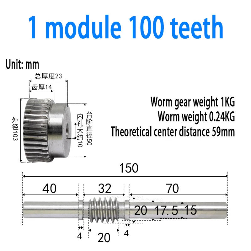 1/1.5/2/2.5/3/4 Module 15T to 100T Gear Steel Worm Wheel Gear & Worm Gear Shaft